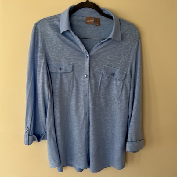 Chico's Blue Button Front 2 Front Pocket Shirt Size 2 - Picture 1 of 8